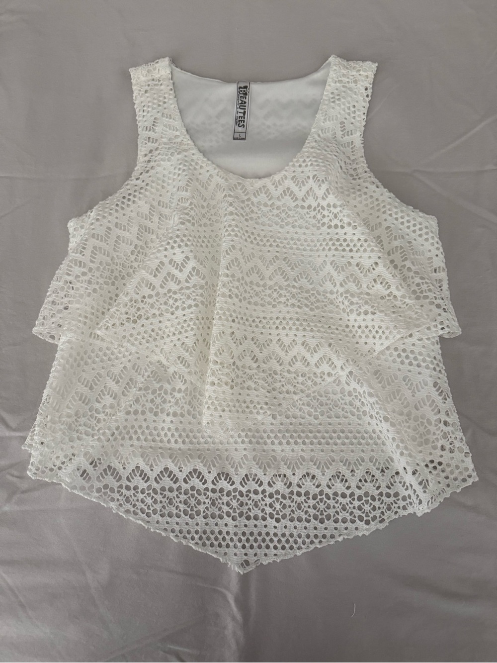 Beautees Girls White Crochet Lace Tiered Ruffle Tank Top Boho Size L